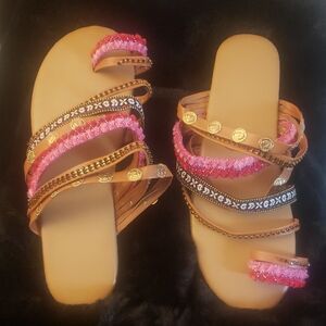 New Women's Pink and Tan Sandals. Cute straps never worn